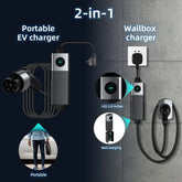 Coolladen Mobile Wallbox WiFi Com APP, Carregamento Até 11kW, Carregador de VE Tipo 2, Cabo de 5M, Ecrã Touchscreen, Tamanho de Corrente Ajustável Com Schuko 16A/CEE 16A Vermelho
